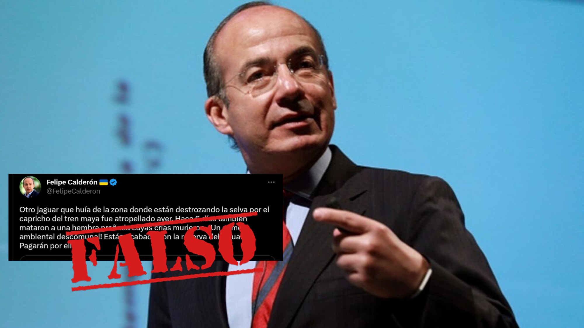 ¡Falso! Felipe Calderón difunde la imagen de un Jaguar que es atropellado.