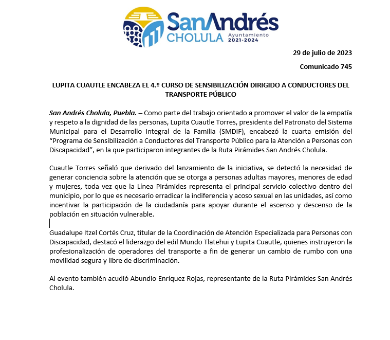 4to Curso de sensibilización dirigido a conductores del transporte público en San Andrés Cholula
