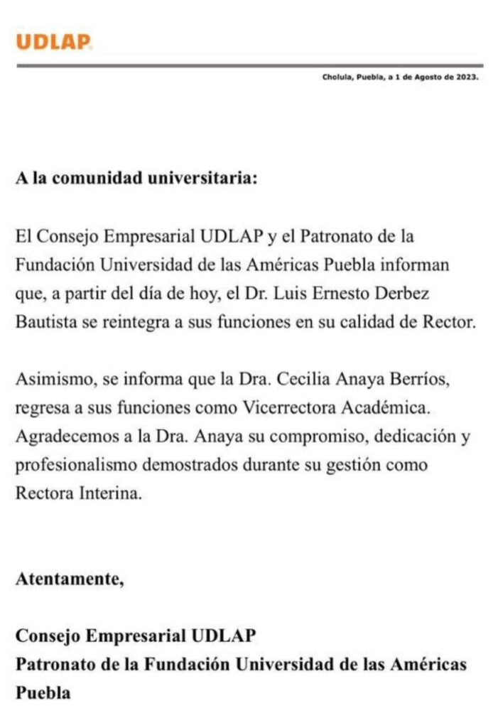 COPARMEX Puebla celebra la reintegración del Dr. Luis Ernesto Derbez Bautista y reconoce la labor realizada por la Dra. Cecilia Anaya Berríos