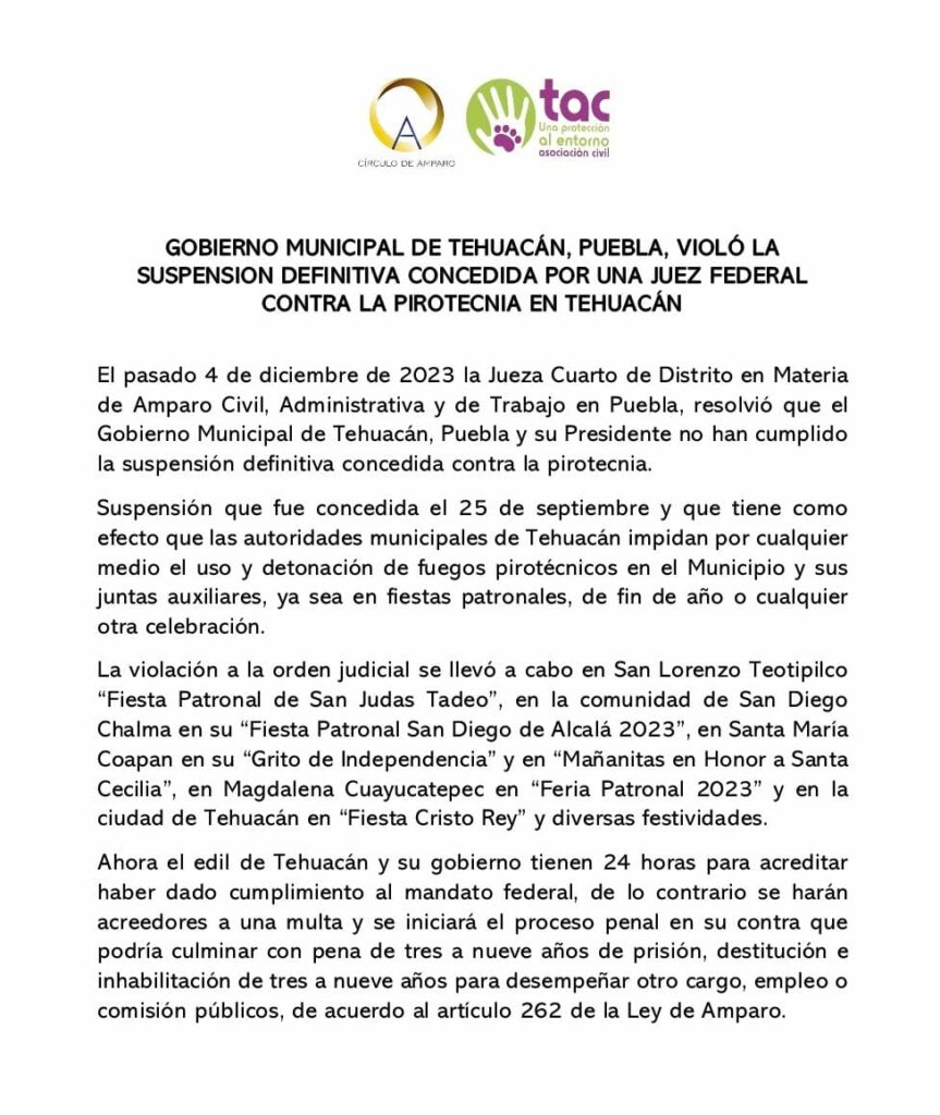 Tehuacán viola suspensión de pirotecniaTehuacán viola suspensión de pirotecnia