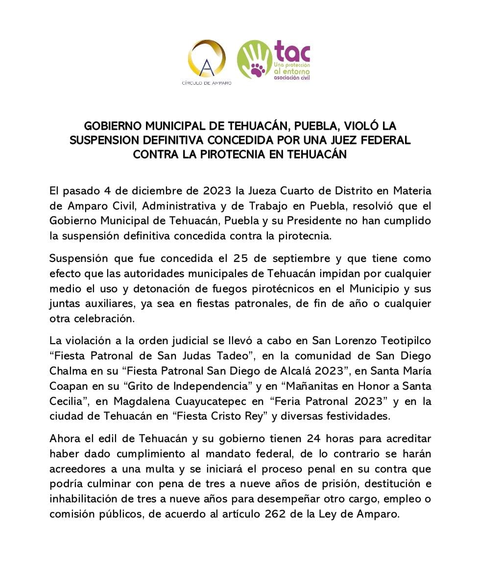Tehuacán viola suspensión de pirotecniaTehuacán viola suspensión de pirotecnia